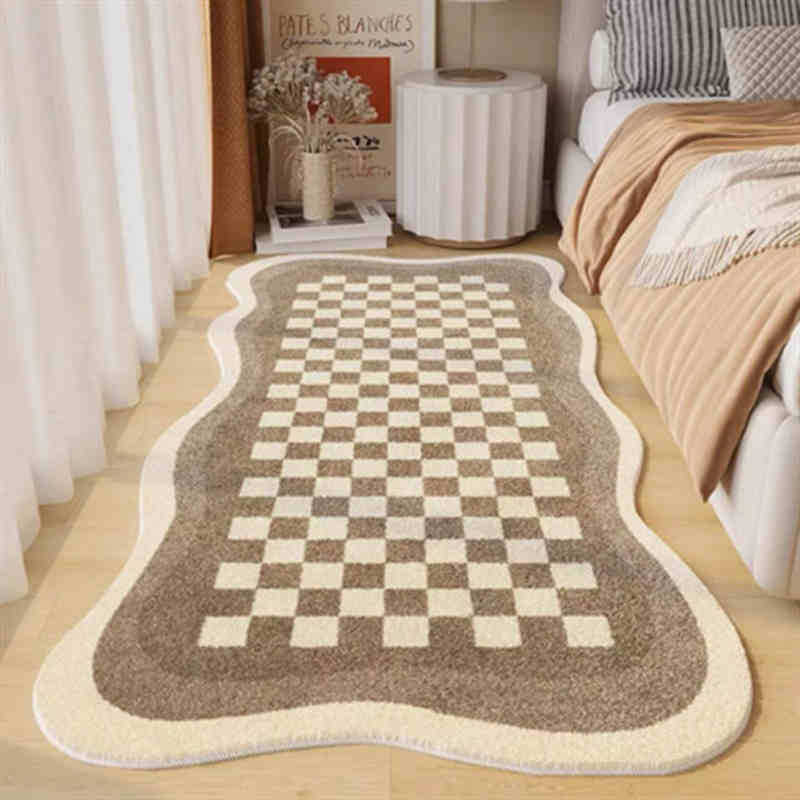 VIKAMA Fresh and Simple Wave Edge Shaped Rug Soft and Comfortable Sofa Mattress Bedside Rug Easy Care Cloakroom Decorative Rugs