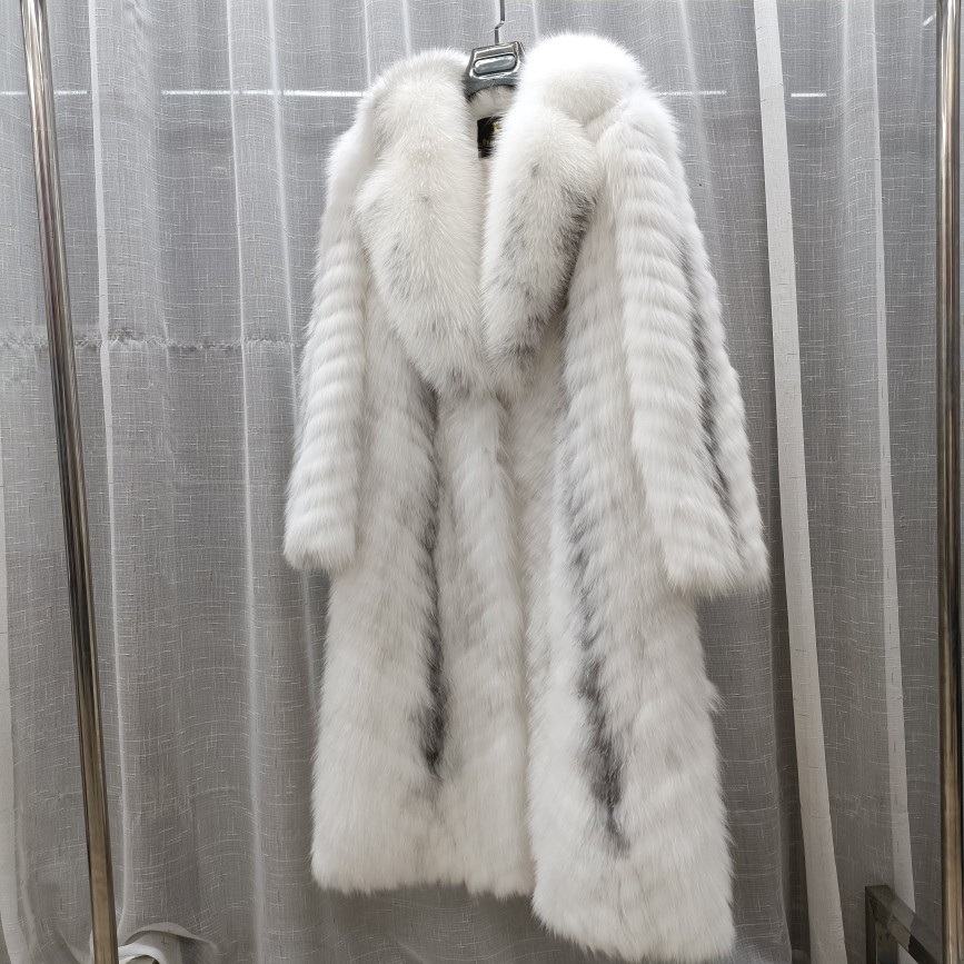Furyoume-女性のための本物のキツネの毛皮のコート,長くてふわふわの自然なジャケット,豪華な服,流行のストリートウェア,冬,2024