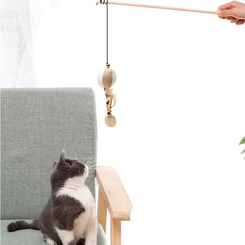 1PC Teaser Feather ของเล่นลูกแมวตลกที่มีสีสัน Rod Cat Wand ของเล่นไม้สัตว์เลี้ยงของเล่นแมว Interactive Stick สัตว์เลี้ยงแมวอุปกรณ์