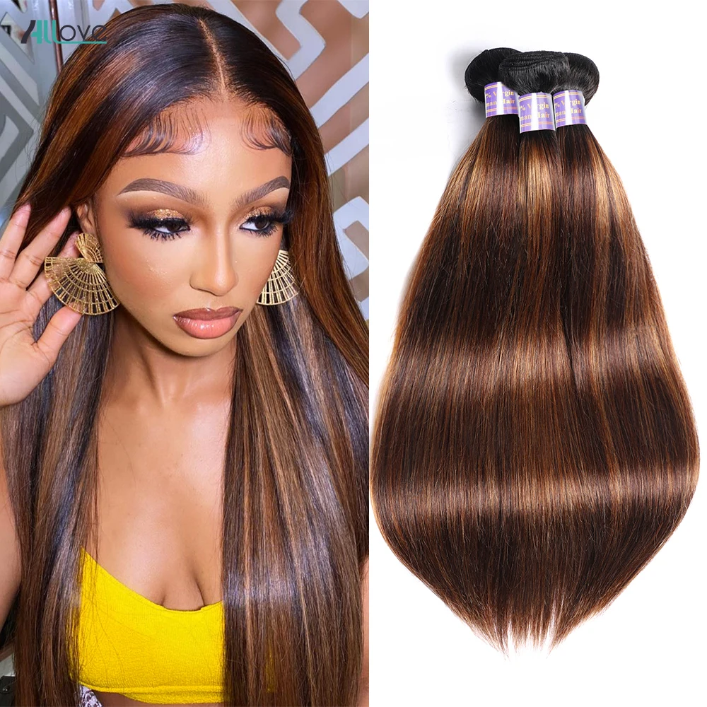 Allove 1b 4 30 destaque pacotes de cabelo humano ombre cabelo reto fb 30 100% extensões tecer cabelo humano virgem brasileiro