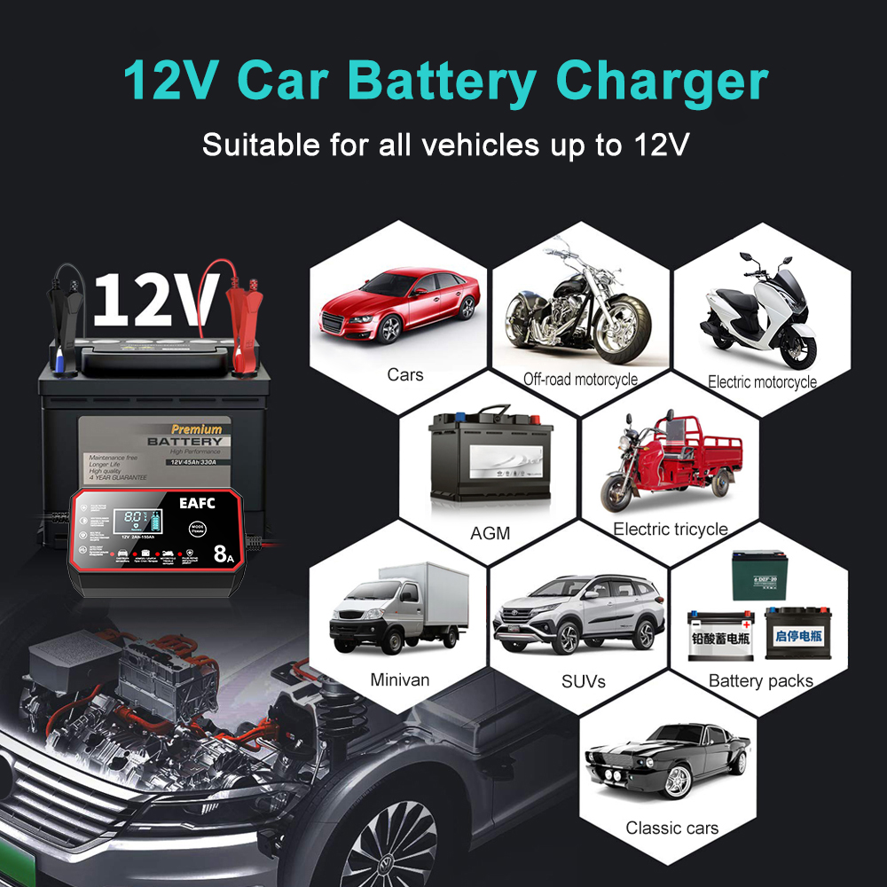 12V 8a 12V 6a Smart Auto Accu Lader Puls Reparatie Automatische Start Snellader Motorfiets Truck Lood Zuur Batterijen