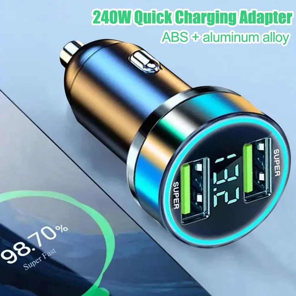 2 Port Super Fast USB Car Charger For IPhone 14 Pro Max 13 12 11 Oneplus OPPO 240W Quick Charging Adapter