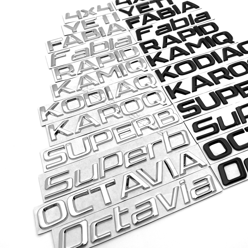 Metall Auto Buchstaben Hinten Stamm Aufkleber Emblem Abzeichen Logo Aufkleber Für Skoda Octavia Superb RAPID FABIA KAMIQ KAROQ KODIAQ YETI 4X4