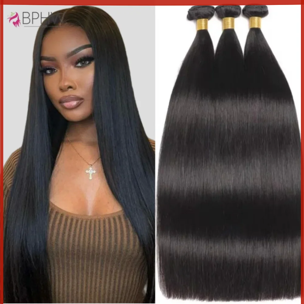 Bphw cabelo 12a feixes de cabelo humano em linha reta 1/3/4 peças cor natural para preto feminino remy extensões de cabelo humano