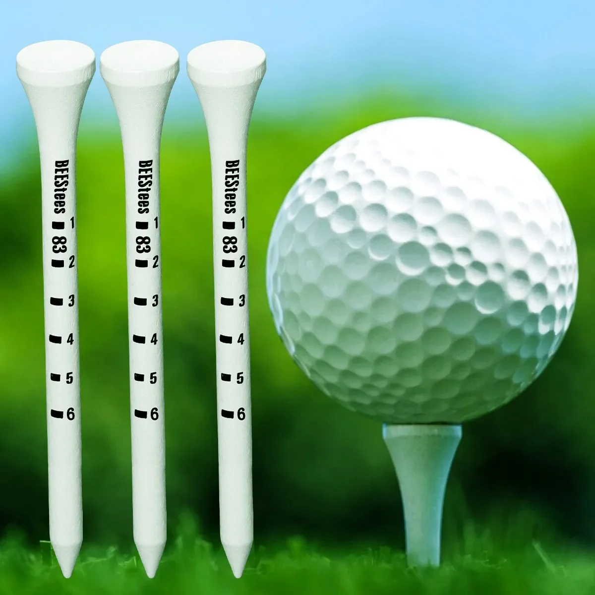 50 Stück Bambus-Golf-Tees, 83 mm, weiß und schwarz, verstellbare Tiefe, seitliche Spin-Reduktion, Reibungsgrad-Skala-Tees