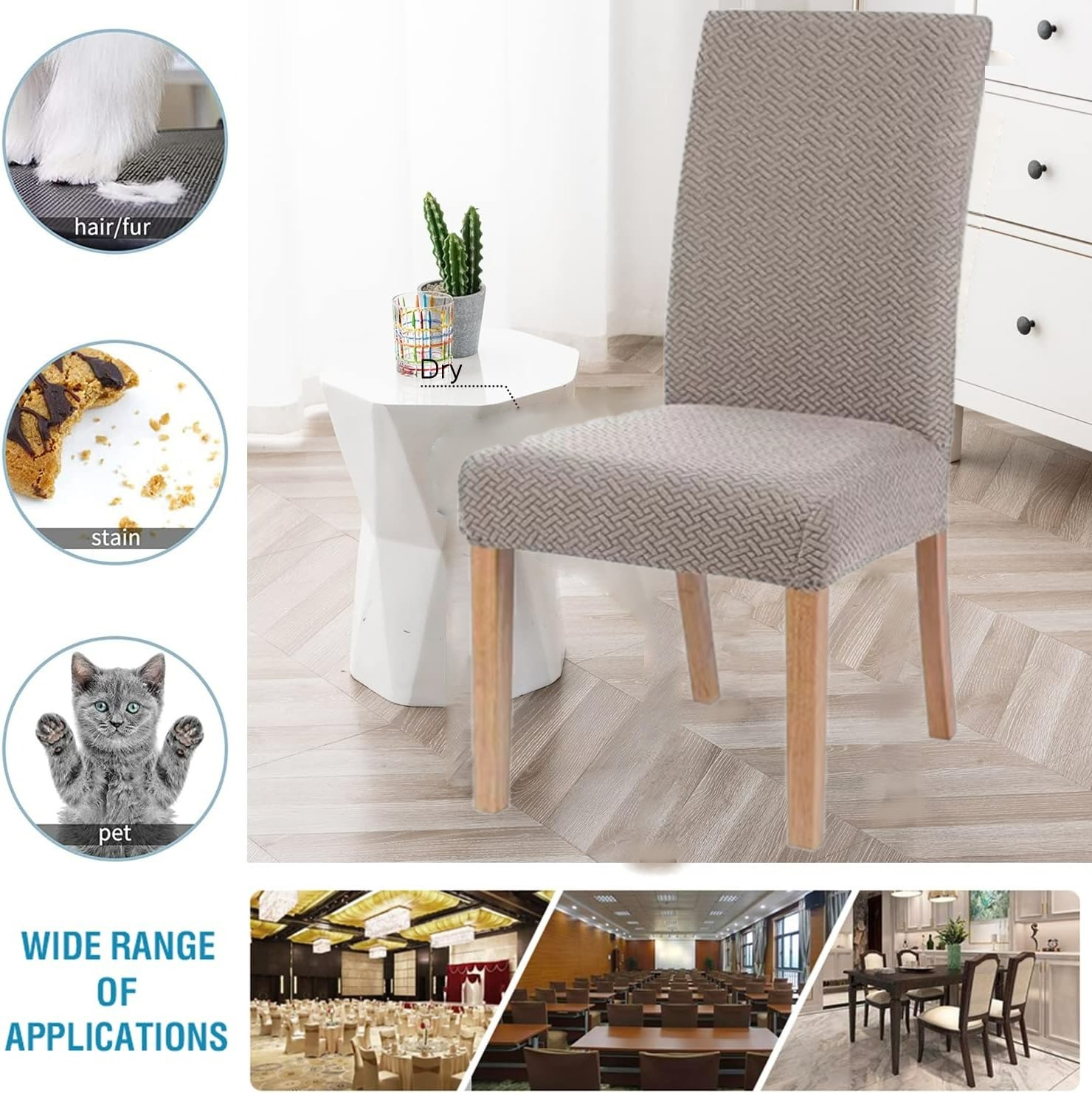 Elastic Dining Room Chair Cover Stretch Thick Jacquard Kitchen Chair Cover Slipcover for Dining Kitchen Hotel Wedding Banquet