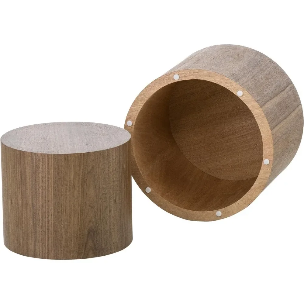 Nesting Couch tisch 2er Set, Walnuss runde Holz Couch tische modernen Kreis Tisch