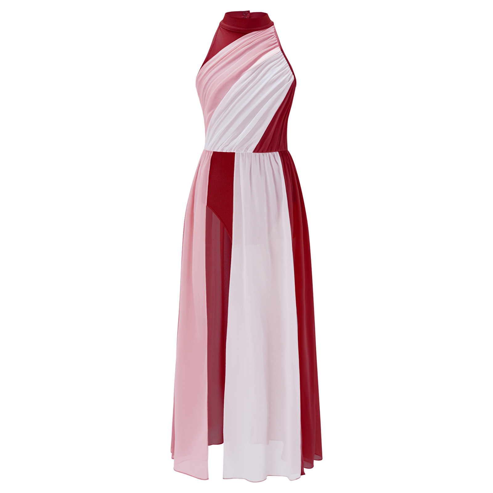 Kinder Mädchen Ballett Lyrisches Tanzkleid Farbblock Mesh Split Gymnastik Trikot mit Rock Eislaufen Zeitgenössisches Tanzkostüm