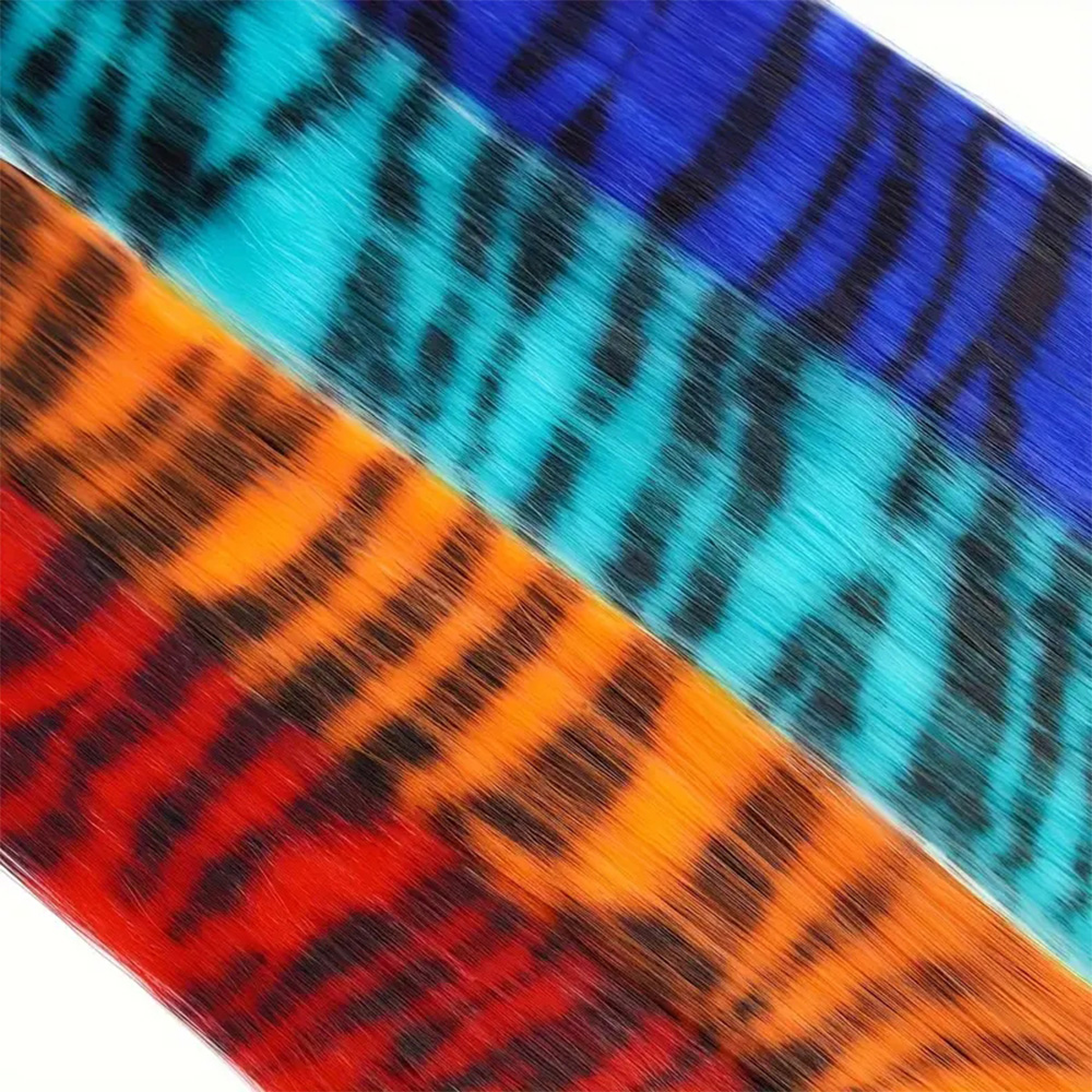 Synthetische Veren Haarverlenging Stuk Eenkaart Luipaardprint Kleurrijke Zijde Lang Steil Haar Cosplay Haarstuk Accessoires