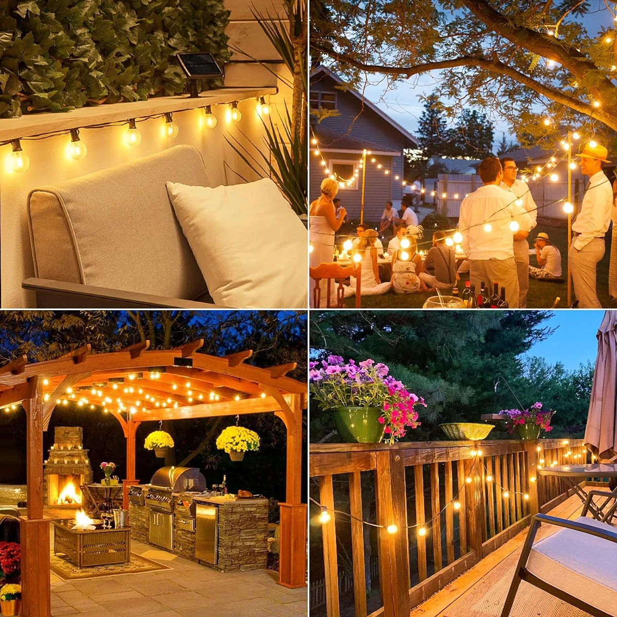 G40 luci a corda per esterni festone solare LED lampade a corda per patio stringa solare per campeggio giardino festa matrimonio terrazza decorazione