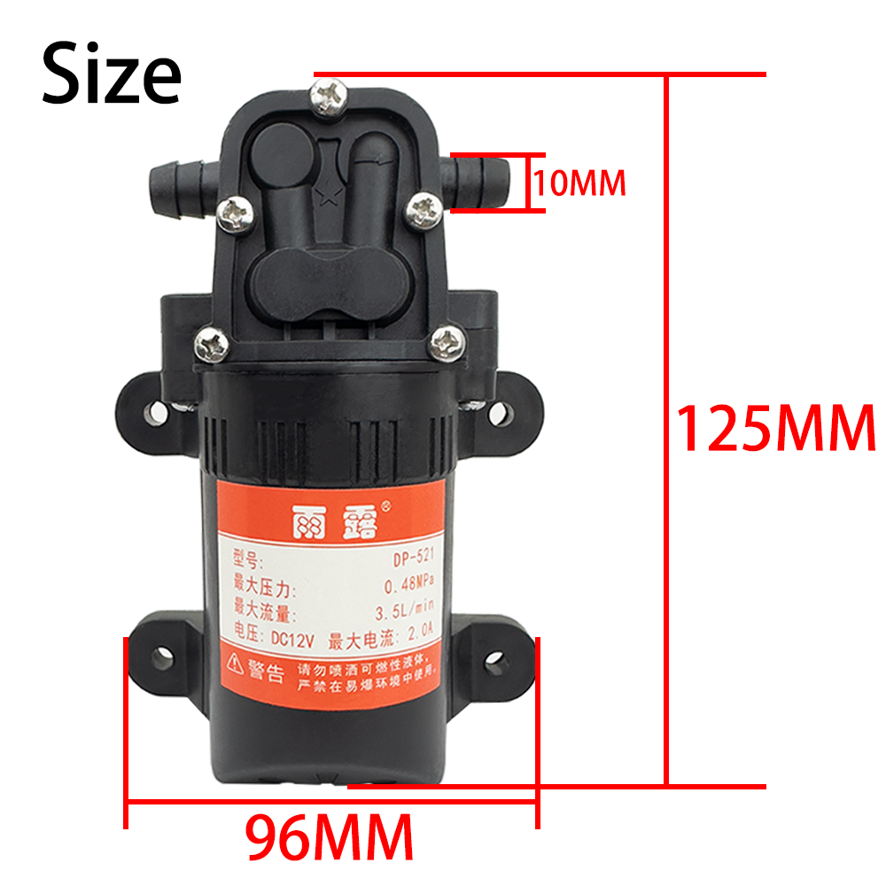 Bomba de água elétrica agrícola, dc 12v 70psi 3.5l/min 0,48mpa, micro pulverizador de água de diafragma de alta pressão preto, lavagem de carro