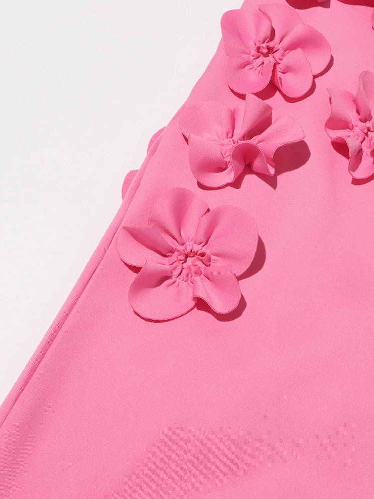 TWOTWINSTYLE Spliced Appliques Elegant ชุดผู้หญิงคอแขนกุดเอวสูง Patchwork ซิปชุดยาวหญิง