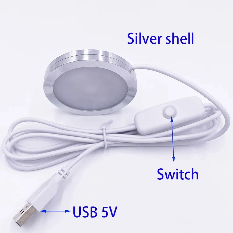 USB 5 В светодиодный светильник с регулируемой яркостью, тонкий прожектор для поверхностного монтажа, 3 Вт, точечная лампа для шкафа, 12 В постоянного тока, светильники для салона автомобиля, шайба, ночные огни