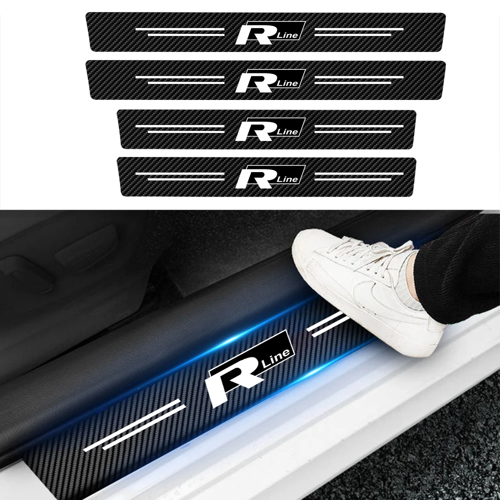 4 unids/set de pegatina protectora antiarañazos para puerta de coche de cuero y fibra de carbono para Volkswagen VW R Line R32 Touareg Passat Polo Jetta MK4