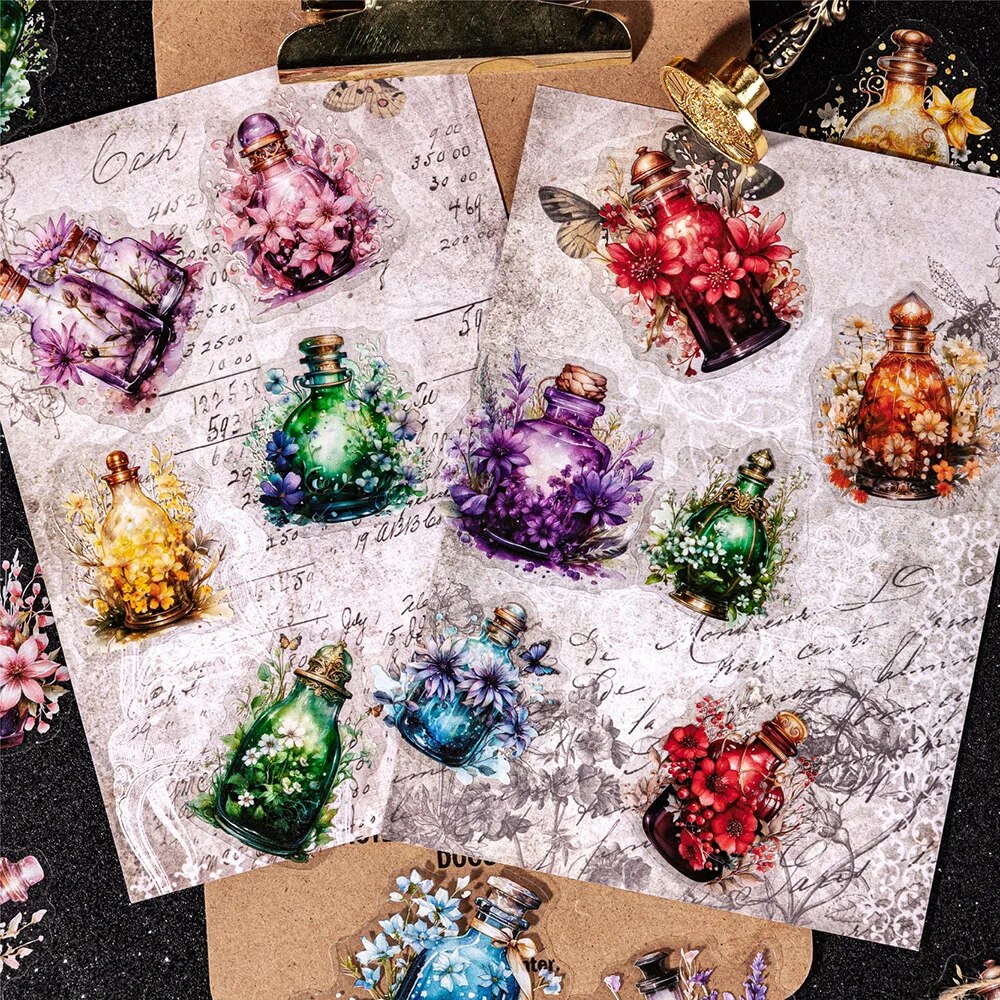 6 スタイル 20 ピース/パックヴィンテージボトル PET ステッカーパック装飾 DIY ステッカー白インクカードハンドブック素材