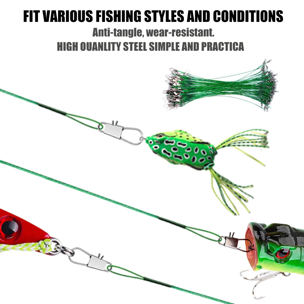 15-30cm super forte força de tração anti mordida linha de pesca de aço com acessórios de isca de pesca giratória com uma fivela rotativa