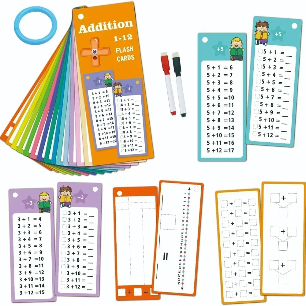 1-12 Math Addition Training Cards for Children 15 Cards Double Sided Addition Calculation Table Cards Mathematical Learning Tool