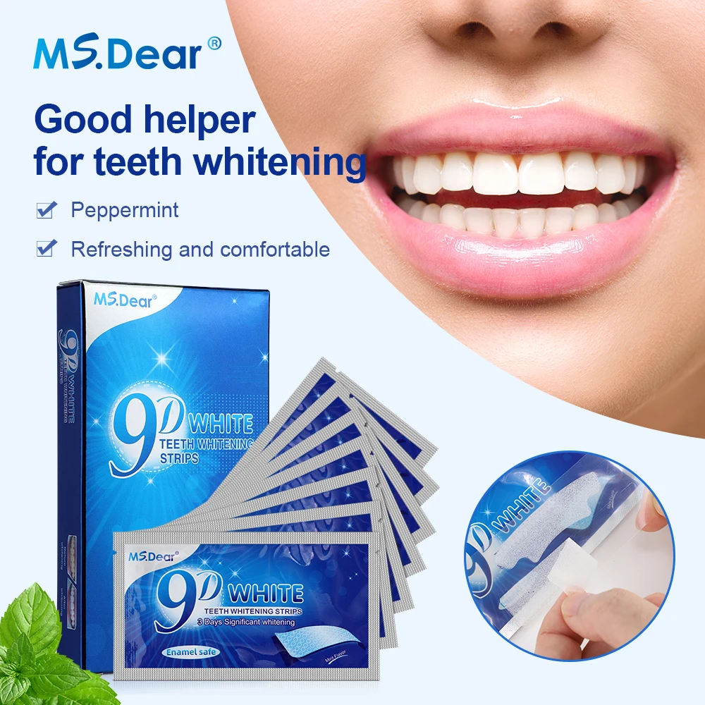 Tiras de limpieza de dientes blancas de Gel 9D, cuidado de higiene bucal, tiras blanqueadoras de dientes de doble elasticidad, carillas de dientes postizas, herramienta de belleza dental