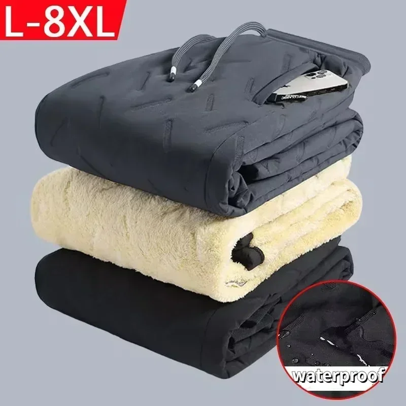 Pantalones de algodón para hombre, pantalones cálidos y gruesos acolchados de lana de cordero para invierno, cientos de pantalones de algodón a prueba de viento de talla grande para hombre
