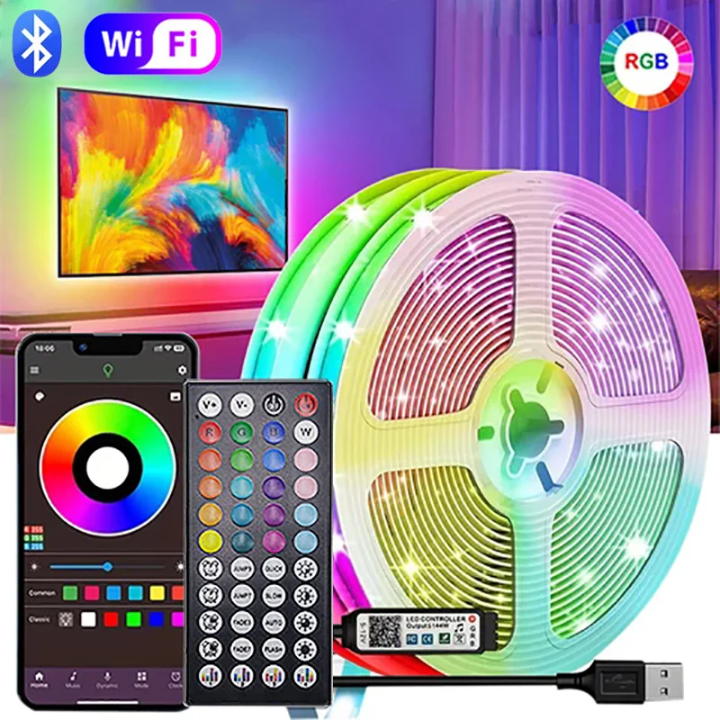 Tira de luces LED USB RGB 5050, sincronización de música, cambio de Color, retroiluminación de TV, lámpara LED Flexible, cinta para fiesta, decoración del hogar