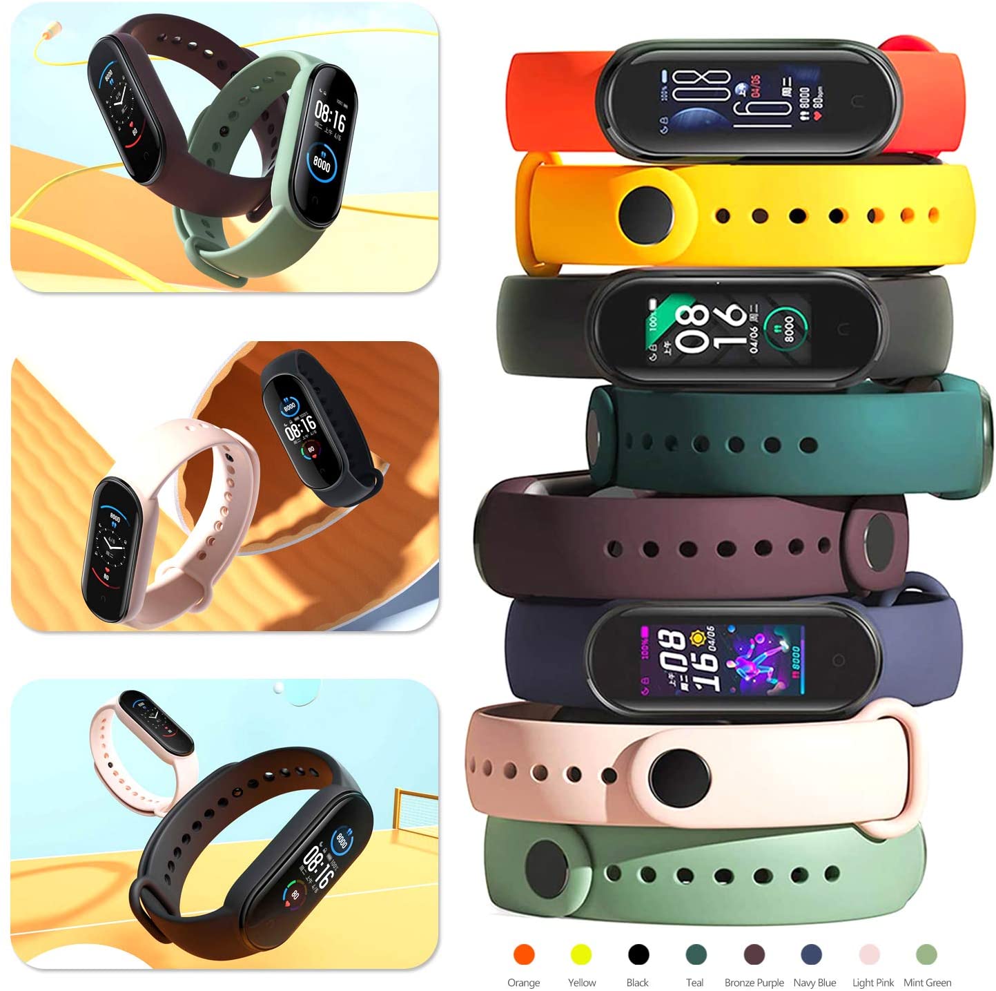 Xiaomi Mi Band 4,3,5,6,4,7,8,9用のスペアシリコンストラップ