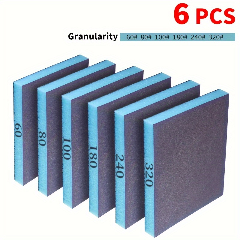 Esponja de lijado de grano 60-320, bloques de lijado en seco y húmedo lavables y reutilizables para herramienta abrasiva de Pulido de madera y Metal, 6 uds., 120x96x50mm
