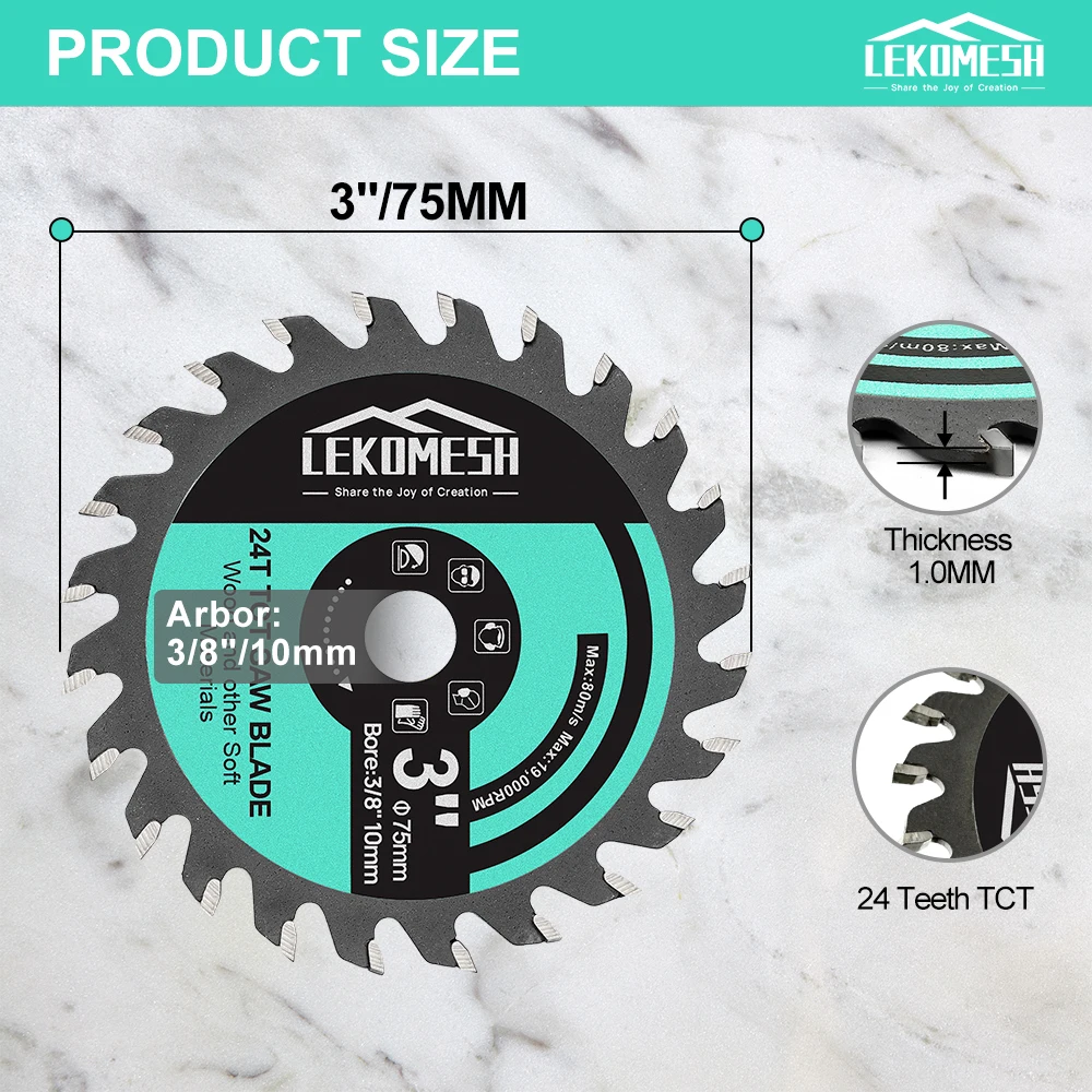 LEKOMESH-hoja de sierra de aleación dura TCT, disco de corte de 1/3/5/8 piezas, 75mm, para cortar azulejos de cerámica, granito, hormigón, ladrillo, madera y goma,discos 75 mm de mini amoladora disco de corte