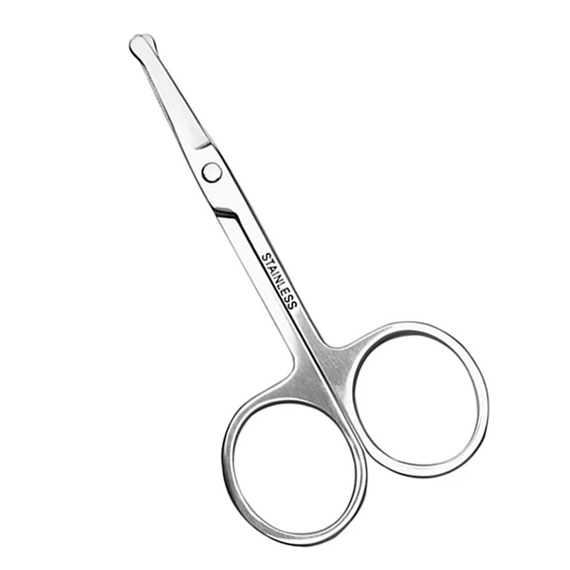 Tijeras de seguridad redondas de acero inoxidable, tijeras de maquillaje para cejas, tijeras recortadoras de pelo de nariz y belleza, tijeras para cejas con cabeza afilada