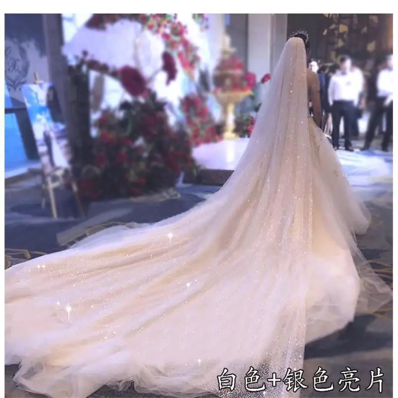 ผ้าคลุมหน้าเจ้าสาว3M ยาวหรูหราหนึ่งชั้นผ้าคลุมหน้าสำหรับงานแต่งงานสีขาวเป็นประกายวิบวับ