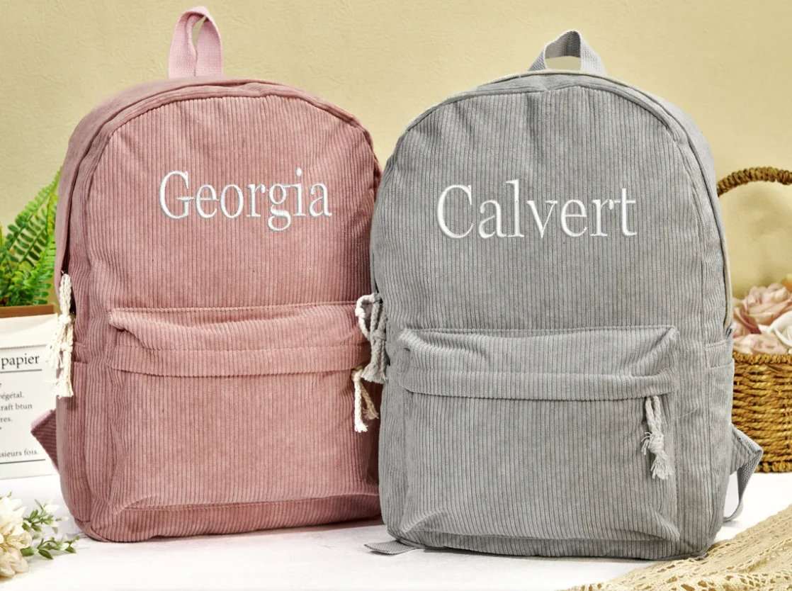 Mochila de pana personalizada, mochila informal personalizada con tu nombre, bolso ultra suave portátil para Campus clásico Unisex
