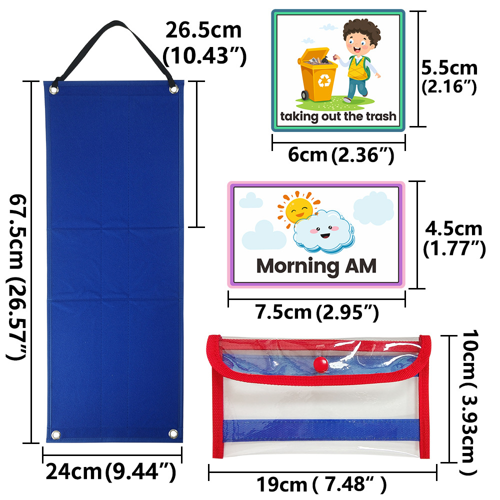 Tableau visuel du calendrier quotidien pour enfants, 70 cartes, avec tableau de poche pour autisme, matériaux, jouet éducatif d'apprentissage Montessori