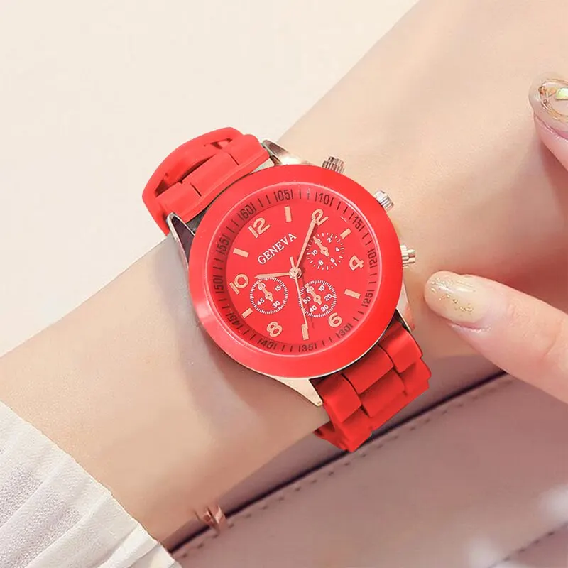 Reloj mujer 2023ファッション女性時計エレガントな赤いシリコンクォーツ時計レディース時計ギフト女の子向け