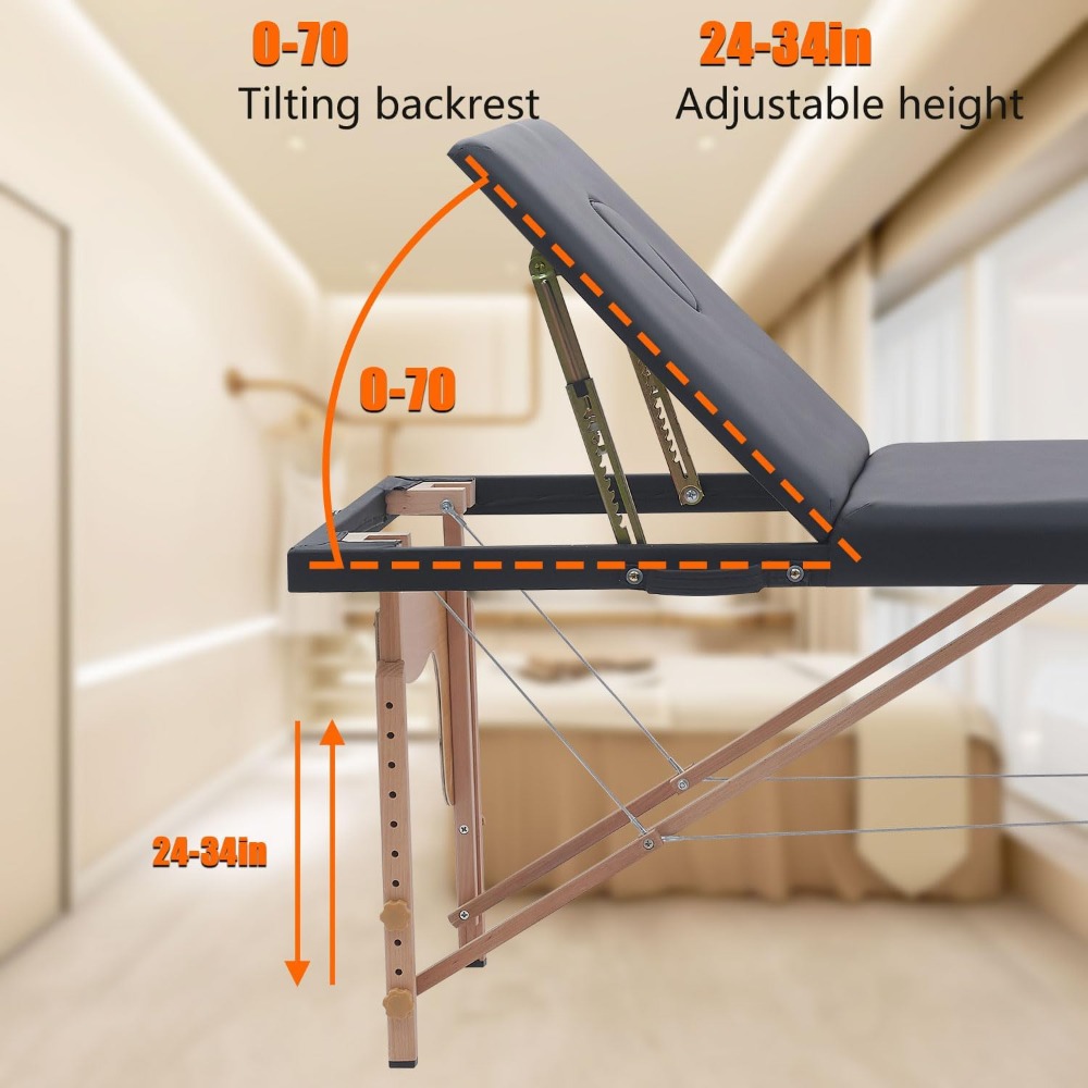 Portable Massage Bed with Neck Stretcher, 84 inch Folding Massage Table for Eyelash Extensions & Beauty Tattoo (Black)