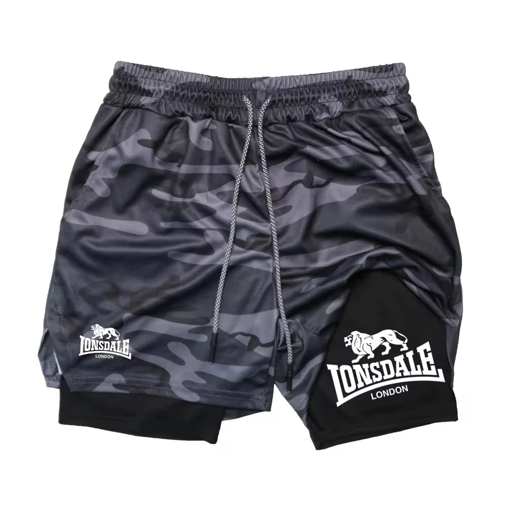 2 in 1 Compression Shorts for Men Gym Workout Running Shorts with Phone Pockets Athletic Quick Dry Activewear