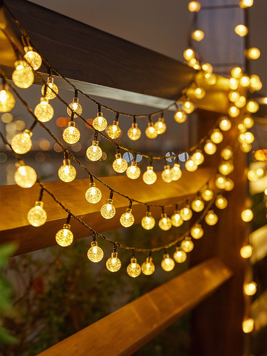 Lámpara de bolas de burbujas solares, cadena de luces para exteriores, gotas de agua, orbe impermeable para exteriores, luces de Navidad, Patio, fiesta navideña