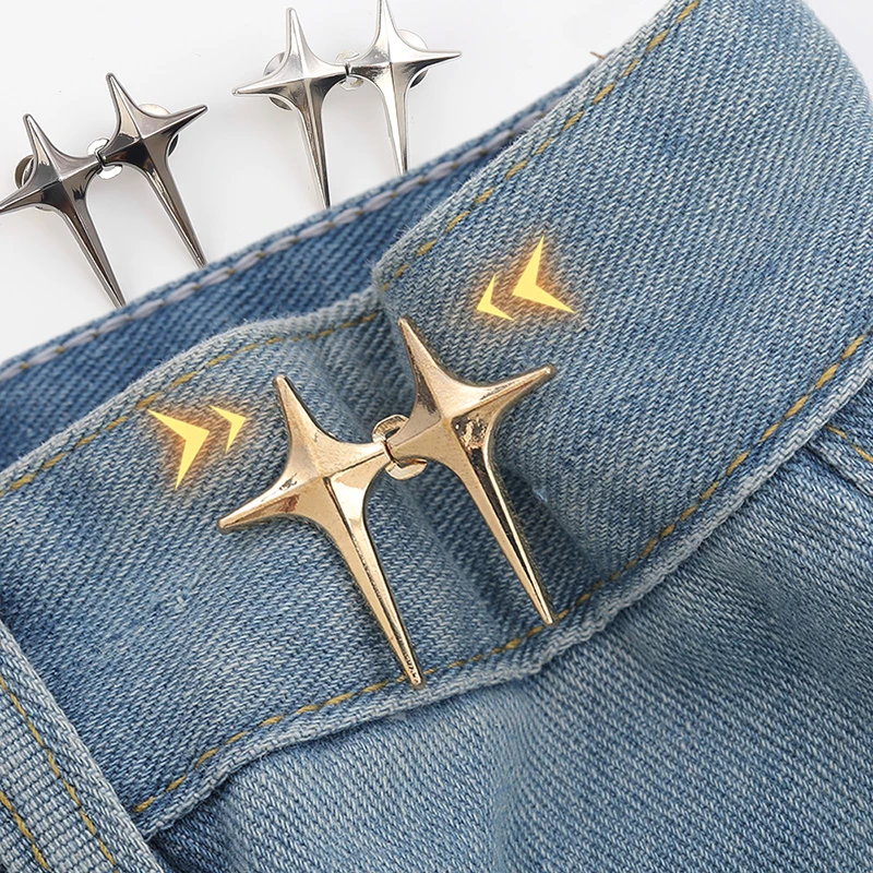 4 ชุด Cross Star กางเกงยีนส์โลหะปุ่ม Snaps กางเกงที่ถอดออกได้คลิปปุ่ม Pins DIY เอวกระชับเสื้อผ้าหัวเข็มขัดเย็บเครื่องมือ