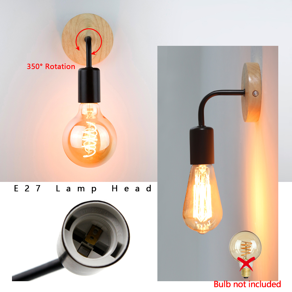 Holz Wandleuchte Vintage Wandleuchte Wandleuchten Leuchte E27 Nachttisch Retro Vintage Lampe Industriedekor Esszimmer Schlafzimmer Licht
