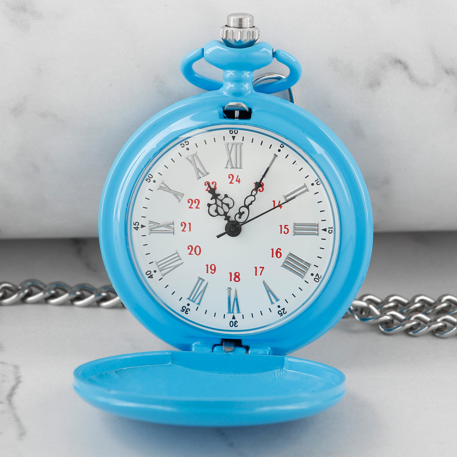 Relógio de bolso de quartzo com display digital azul de aço de alta qualidade retrô moda masculina e feminina colar requintado pingente presente