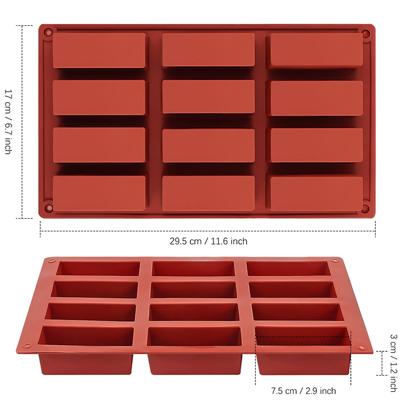 Moldes rectangulares de silicona para dulces para hornear Barritas energéticas Molde para barritas de chocolate Barritas de proteínas Budín de maíz Molde de 12 cavidades para mantequilla