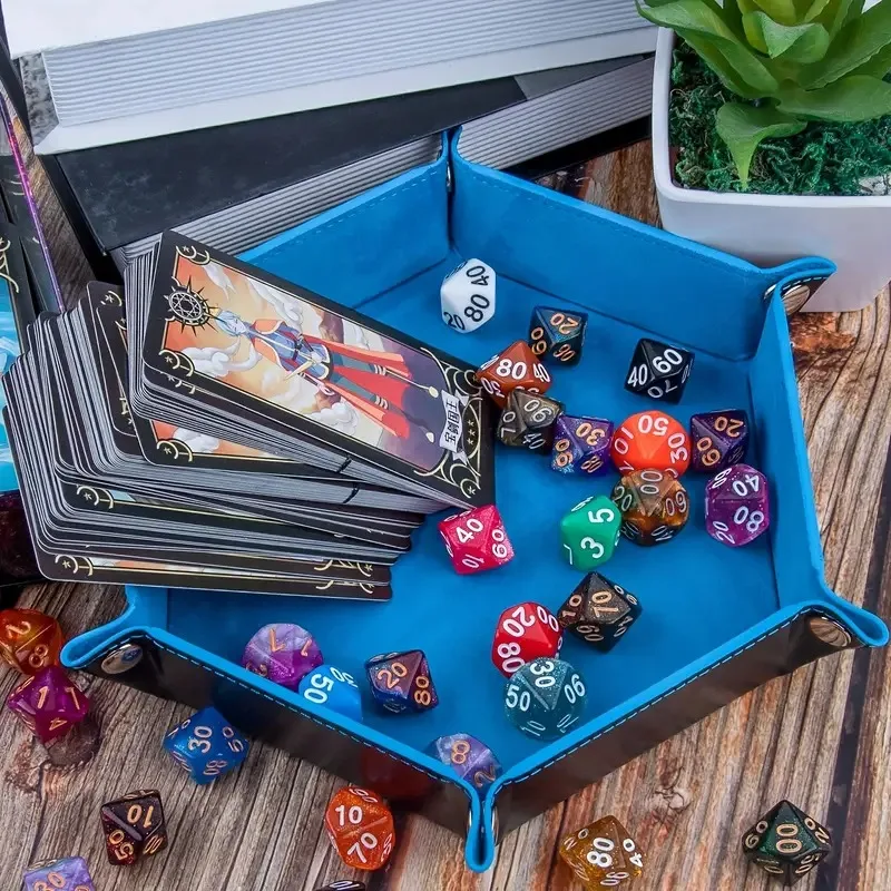 Bandeja de armazenamento dobrável de veludo de couro pu, bandeja de dados hexagonal, caixa de armazenamento de suporte de dados, cesta de armazenamento simples para jogo de dados, 1 peça