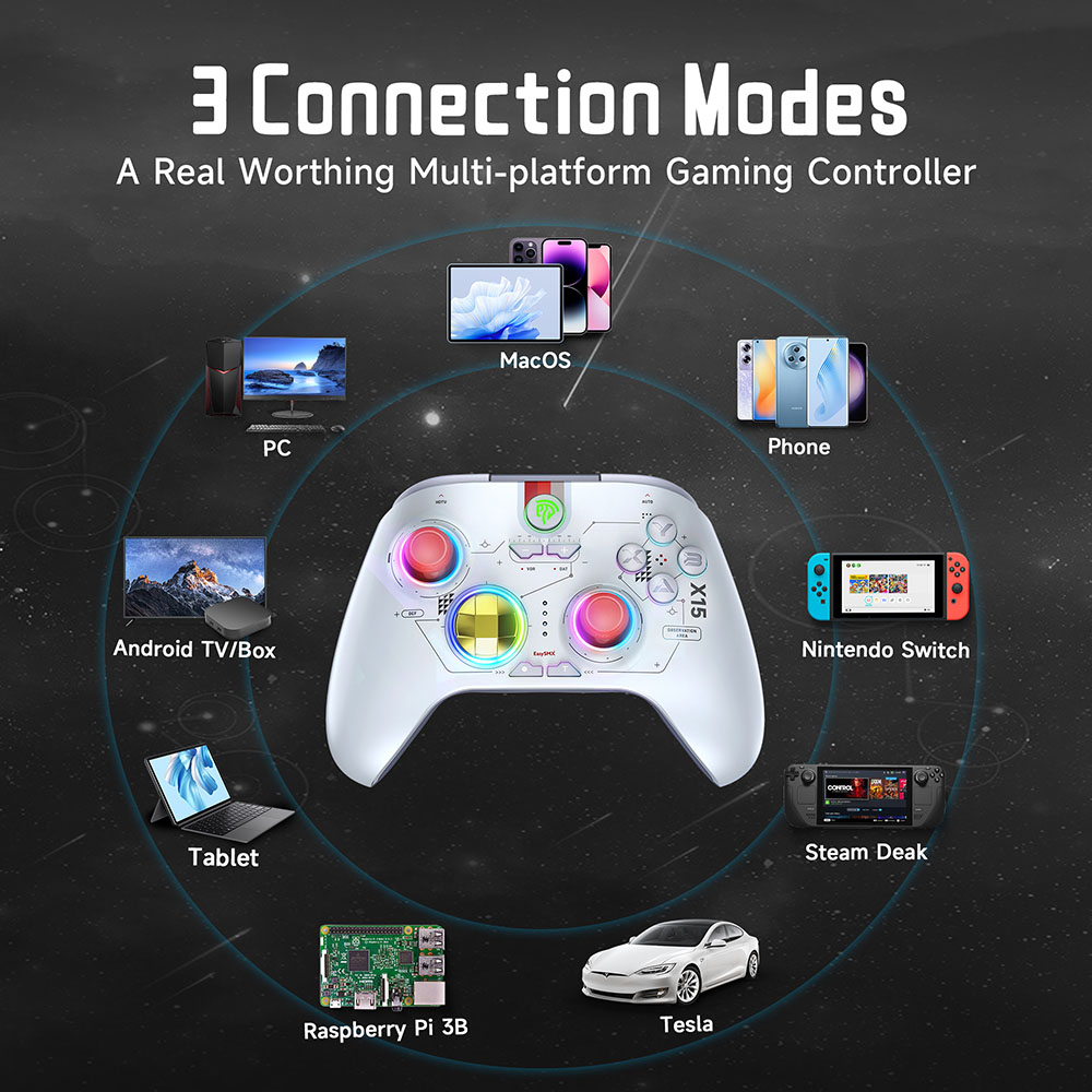 Gamepad inalámbrico EasySMX X15, controlador de juegos Bluetooth RGB compatible con PC/Switch/teléfono/TV, Wukong mito negro, efecto Hall