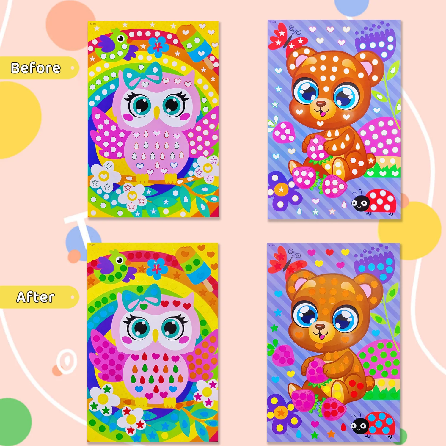 เด็ก Dot สมุดระบายสี DIY สี Dot การ์ตูนสัตว์วาดโมเสคสติกเกอร์ปริศนาเด็กเรียนรู้สร้างสรรค์ของเล่นเพื่อการศึกษา