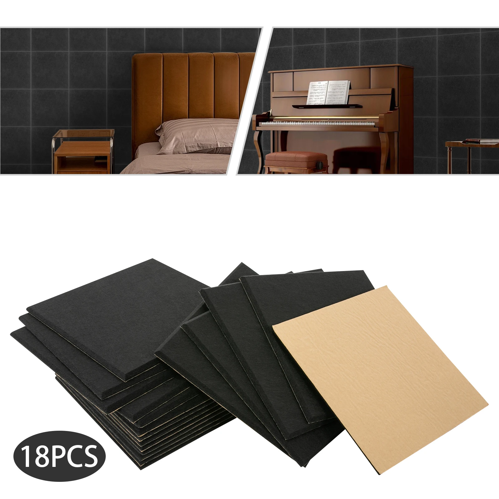Vierkante akoestische panelen Zwart Hoge dichtheid Geluidsisolatie Muur 18PCS Akoestisch schuim voor wanddecoratie en akoestische behandeling