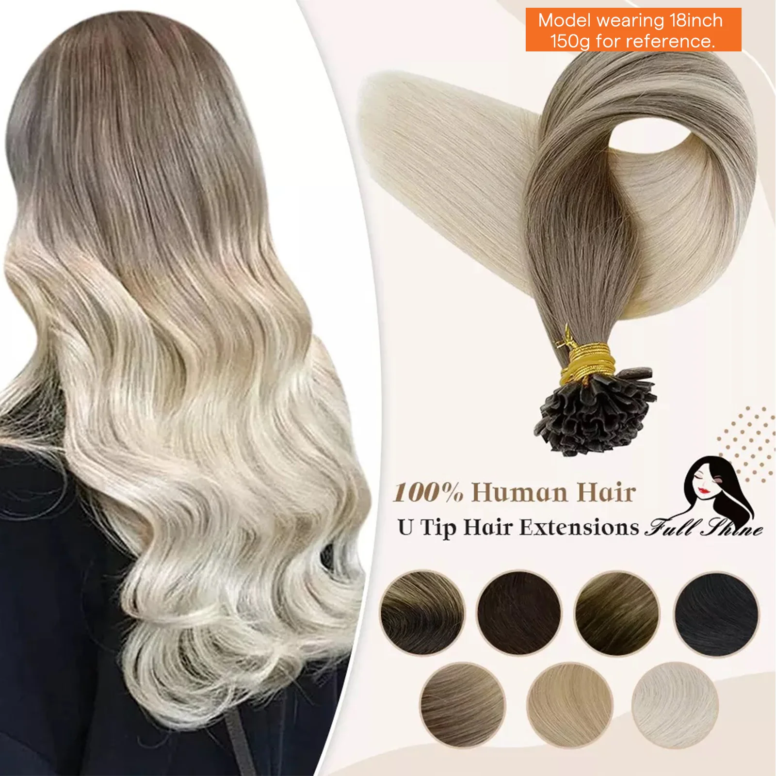 Extensions de cheveux humains pleine brillance U pointe Fusion cheveux Balayage couleur 40-50g perles de colle à la kératine pré-collées Extensions de cheveux humains