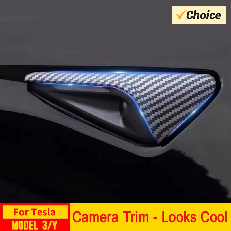 Capa de guarnição da câmera de sinal de volta para tesla modelo 3 y 2024 2025 acessórios protetor de placa de folha lateral abs fosco padrão de fibra de carbono