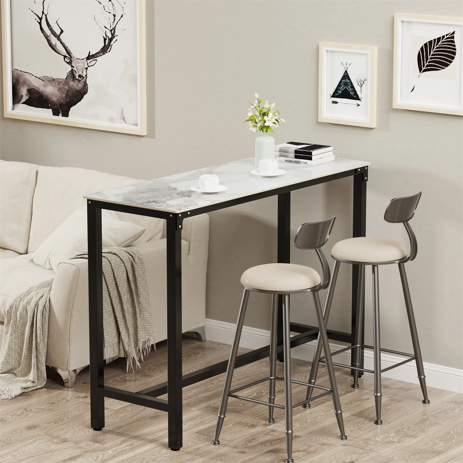 Slate Marble Kitchen Table Bar Table Pub Dining Counter High Table Breakfast Table, 4-6 Person, 120CM Long, Excluding Chairs  ﻿