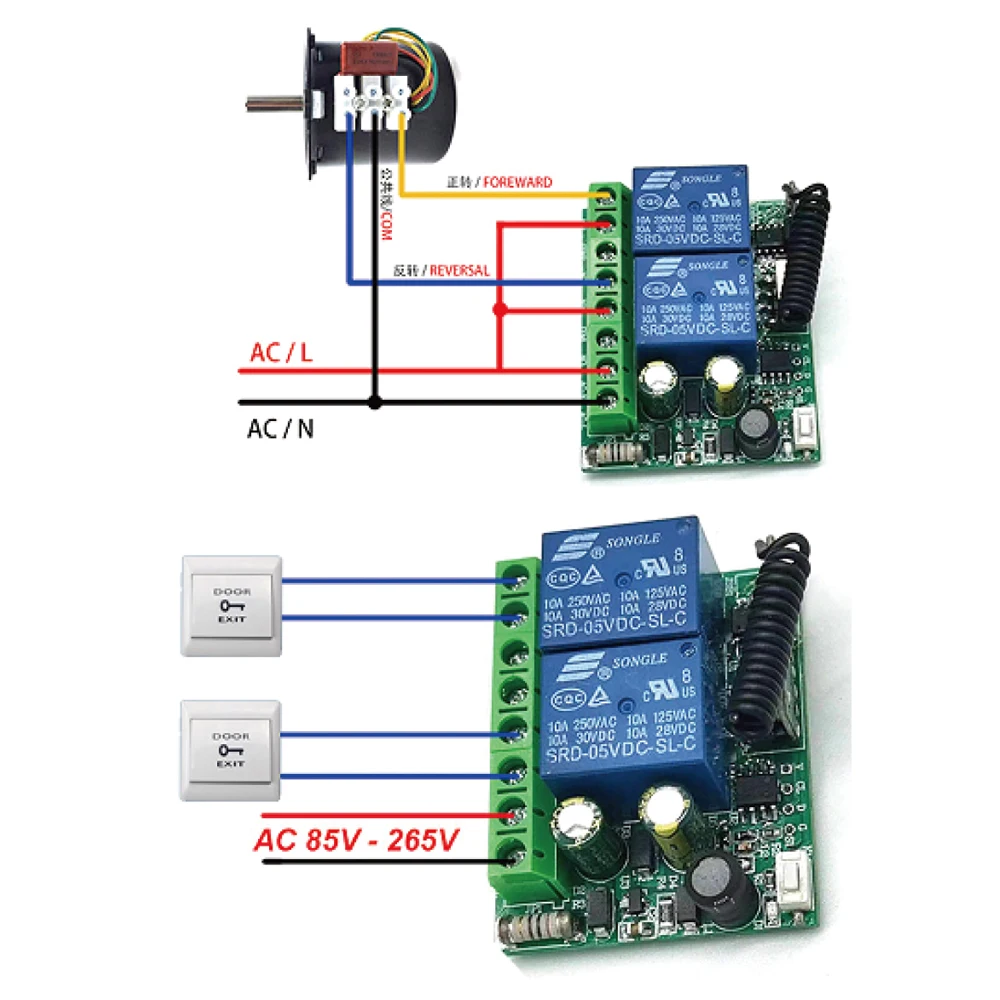 2 kanäle 433 Mhz RF Drahtlose Fernbedienung Schalter AC 85-256 V 220 V 110 V Relais 2CH Empfänger Modul Für Garage Tür Vorhang Licht