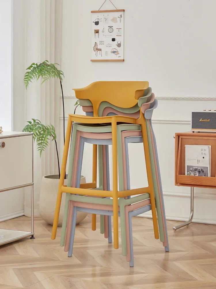 Nordic simple bar chair Modern minimalist plastic backrest bar chair home stackable designer creative high stool