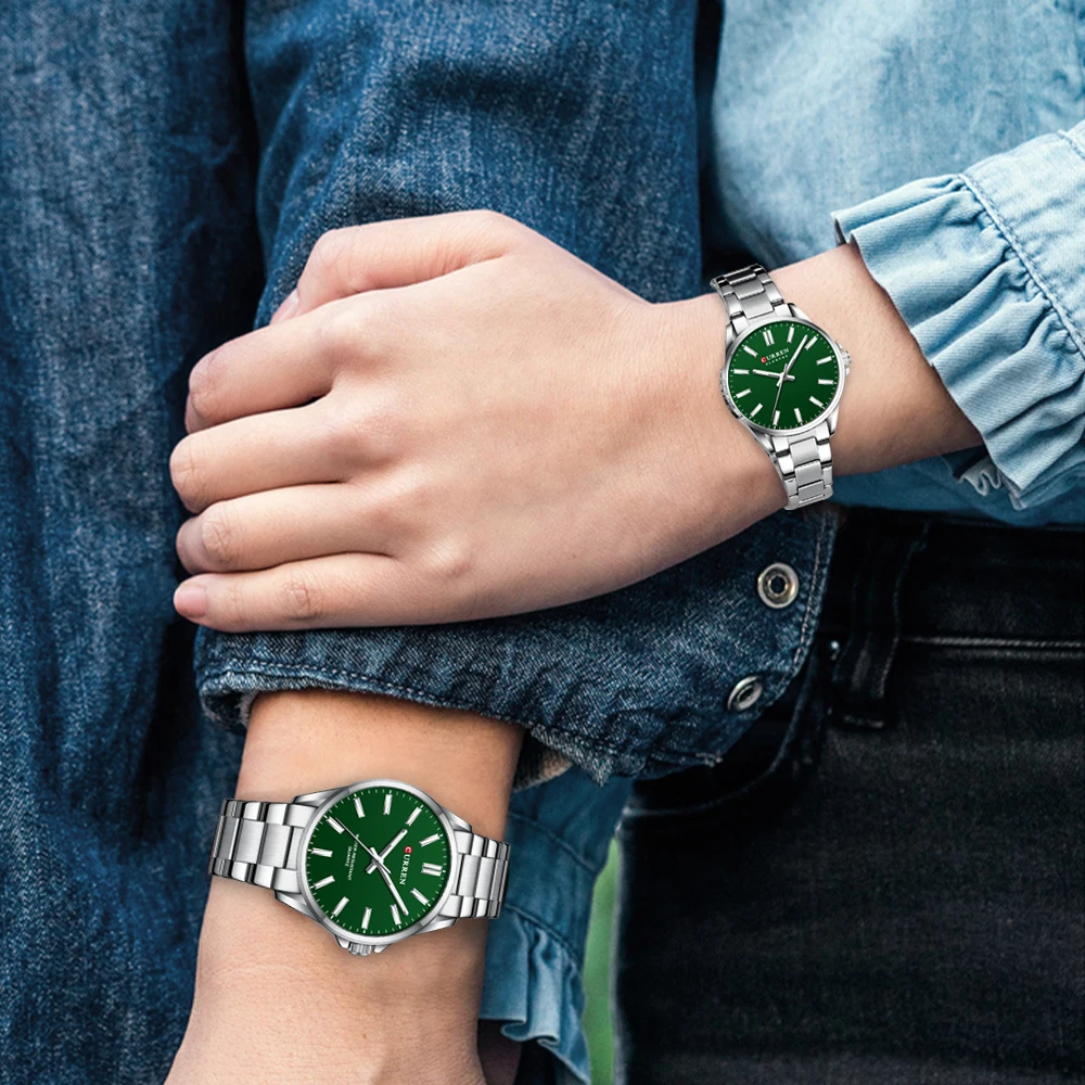 CURREN แฟชั่นแบรนด์นาฬิกาคู่สําหรับคนรัก Simple CLASSIC QUARTZ สร้อยข้อมือสแตนเลสนาฬิกาข้อมือมือส่องสว่าง