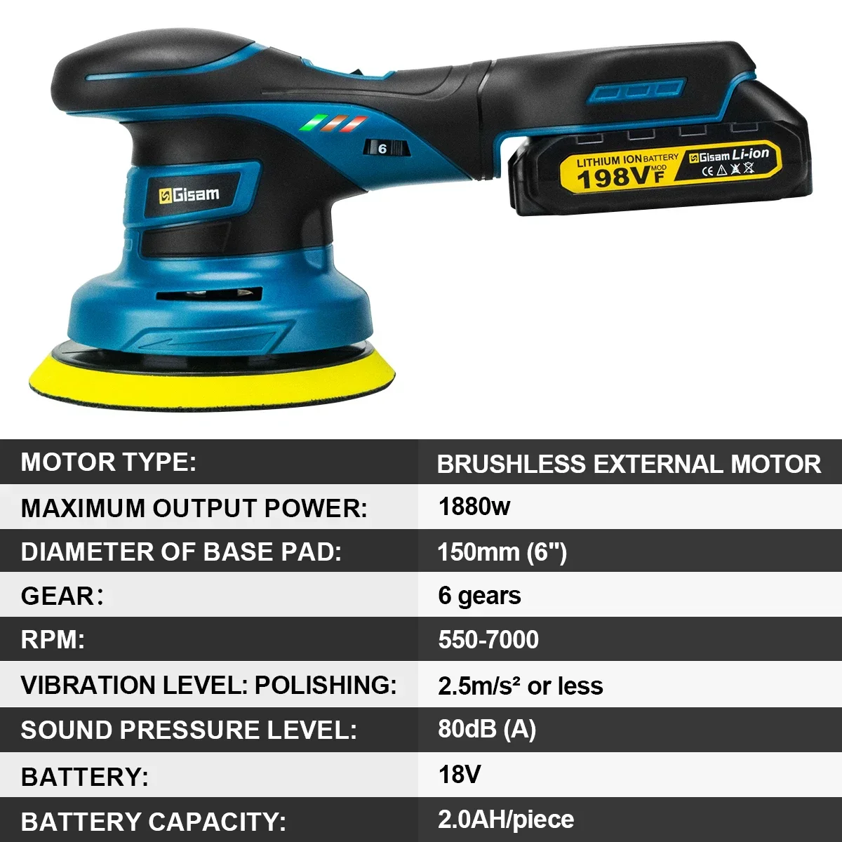 Gisam Brushless Car Polisher 6 Gears Electric Polisher Automobile Car Polishing Sealing Glaze Machine For Makita 18v Battery Pin